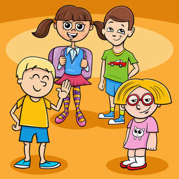 happy cartoon children or teenagers characters group vector