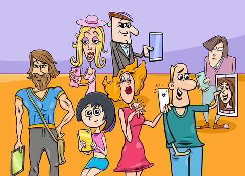 cartoon people with smart phones and digital tablets vector