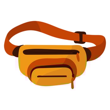 The waist bag is flat for travel. A zippered carrying case. Nylon waist bag, vintage waist bag with zipper pockets, flat illustration. The textile waist bag is insulated vector