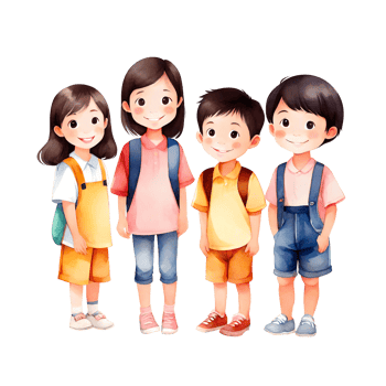 AI generated A Group Of Cute Adorable Asian School Kids With Casual And Stylish Uniform Isolated Transparent Illustration png