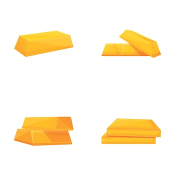 Gold bar icons set cartoon vector. Shiny minted golden bar vector