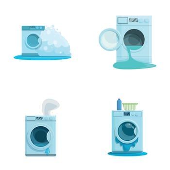 Washing machine icons set cartoon vector. Broken washing machine vector