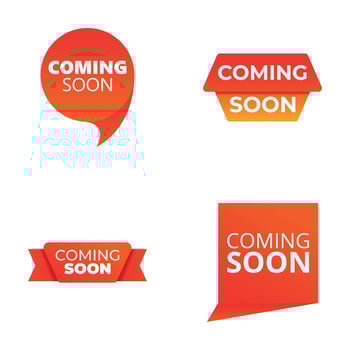 Coming soon icons set cartoon vector. Promotional banner, sticker and label vector