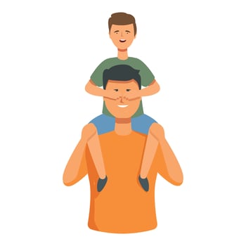 Boy with father fun icon cartoon vector. Stay on shoulders vector