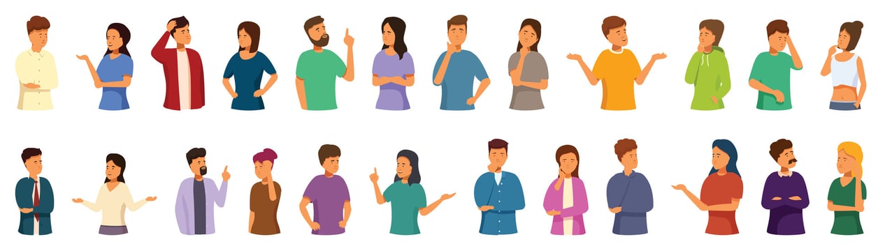 Idea think couple icons set cartoon vector. Man and woman coworkers vector