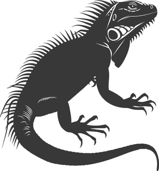 AI generated Silhouette Iguana Animal black color only full body vector