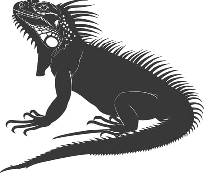 AI generated Silhouette Iguana Animal black color only full body vector