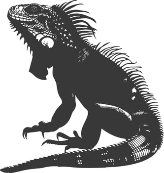 AI generated Silhouette Iguana Animal black color only full body vector