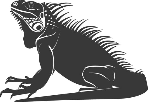 AI generated Silhouette Iguana Animal black color only full body vector