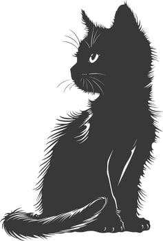 AI generated Silhouette kitten cute animal black color only full body vector