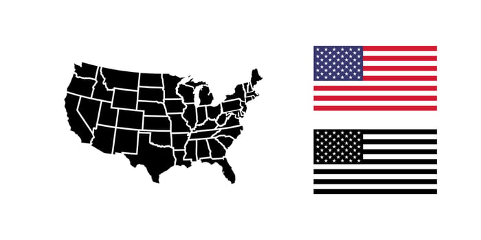 USA map with states. USA flag. Vector icons