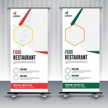 Fast Food Roll Up Banner Design Template cooking, cafe and restaurant menu, food ordering, junk food. Vector illustration for banner, poster, flyer, cover, menu, brochure