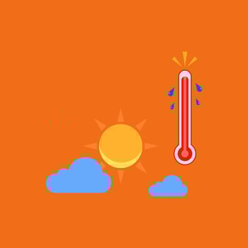 Hot weather in summer season with high temperature. Heat wave of sun with thermometer. vector