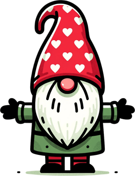 AI generated Love-Struck Gnome with Heart Pattern Hat and Outstretched Arms png