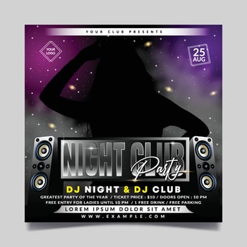 Night club flyer template with space background vector