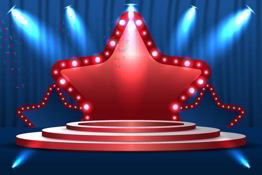 awards podium stage. Spotlight lights and a dark blue background vector