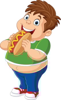 Cartoon boy eating hot dog vector