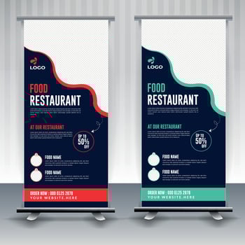 Fast Food Roll Up Banner Design Template cooking, cafe and restaurant menu, food ordering, junk food. illustration for banner, poster, flyer, cover, menu, brochure vector
