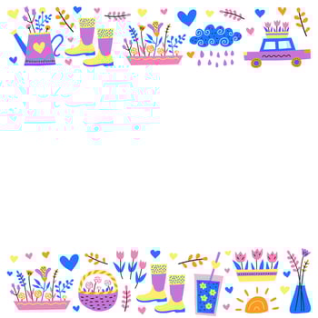 Poster with doodle spring icons. vector