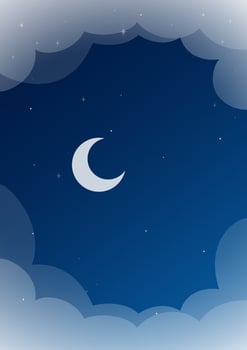 Gradient spring night moon illustration poster. Beautiful moon rise in starry sky. vector