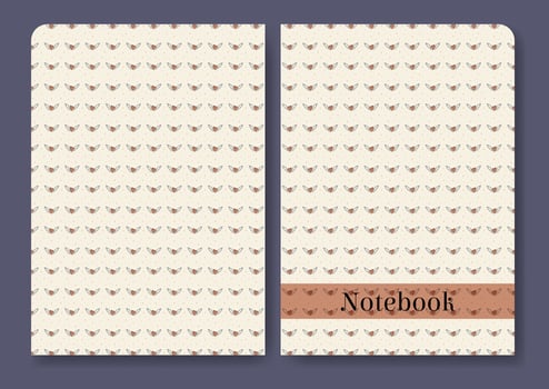 Workbook, notebook cover design. Beige background, childish doodle hearts art. Cover page with starry sky design. vector
