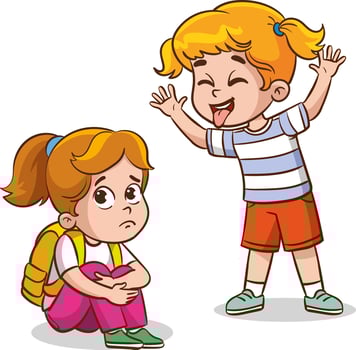 vector illustration of angry kids bullying their weak peers.Kids are being bullied. Verbal and physical social conflict between children, combat abuse, fighting and sarcastic classmate