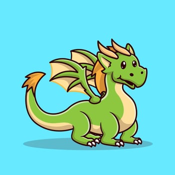 Cute Teenager Green Dragon Cartoon Vector Icon Illustration.  Animal Nature Icon Concept Isolated Premium Vector. Flat  Cartoon Style
