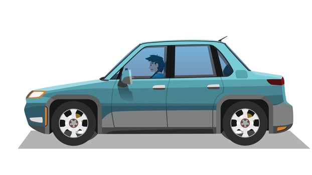 Cartoon or Illustration of car. Sedan car can see inside with driver. Isolated white background. vector