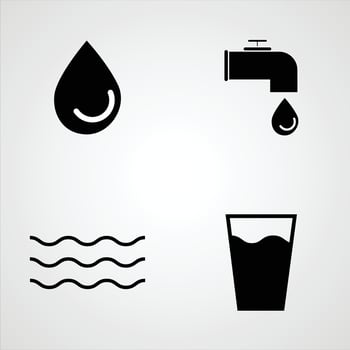 set of black and white water icons on a white background vector