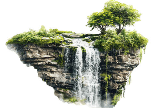 AI generated Lush Greenery and Waterfalls on Rocks png