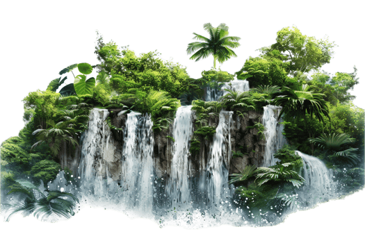 AI generated Lush Greenery and Waterfalls on Rocks png