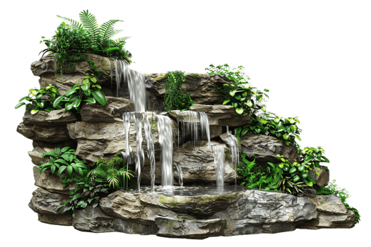 AI generated Lush Greenery and Waterfalls on Rocks png