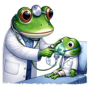 AI generated Frog doctor with oxygen therapy watercolor clipart. AI Generated png