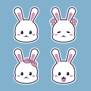 Cute bunny cartoon sticker set collection vector
