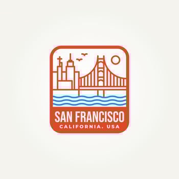 minimalist City San Francisco, state of California emblem line art icon logo illustration design. simple modern landmarks and famous building of san francisco skyline badge logo concept vector