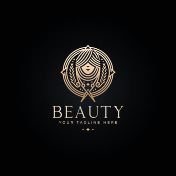 beauty salon with scissor and leaf ornament line art label logo illustration design. simple modern beauty center, fashion boutiques, haircut salon logo concept vector