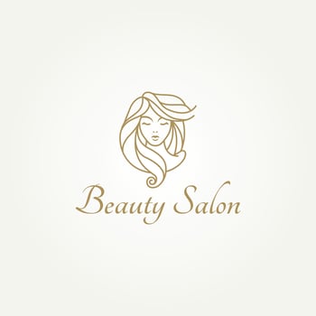 beauty salon with the face of a beautiful woman with lovely flowing hair line art label logo illustration design. simple modern beauty salon, hair salon and cosmetic logo concept vector