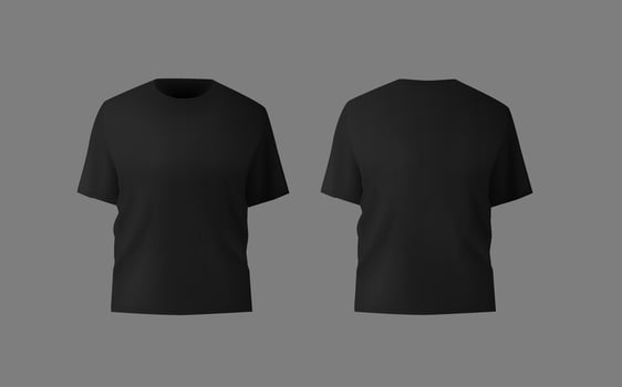 Basic black male t-shirt realistic mockup. Front and back view. Blank textile print template for fashion clothing. vector