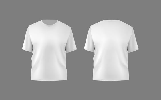 Basic white male t-shirt realistic mockup. Front and back view. Blank textile print template for fashion clothing. vector