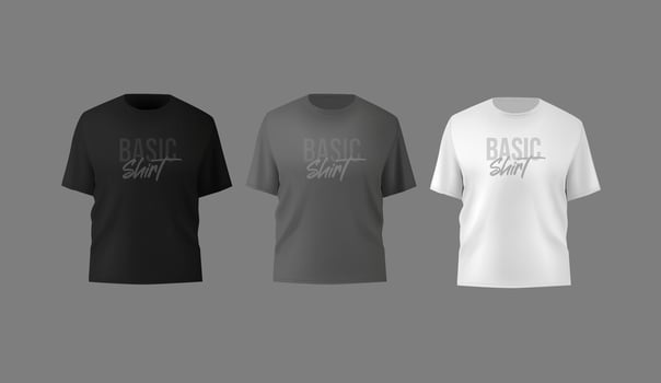 Basic male t-shirt realistic mockup. Front and back view. Blank textile print template for fashion clothing. vector