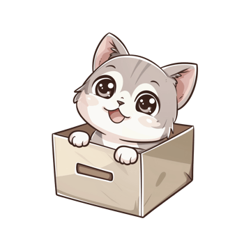 Cute cat kitten looking out of cardboard box illustration png