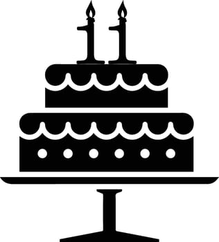 A black-and-white image of a cake with the number 11 on it. vector