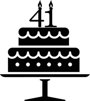 A black-and-white image of a cake with the number 41 on it. vector