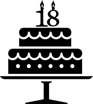 A black-and-white image of a cake with the number 18 on it. vector