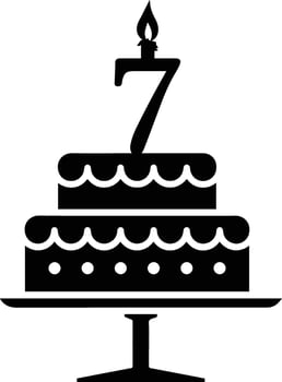 A black-and-white image of a cake with the number 7 on it. vector