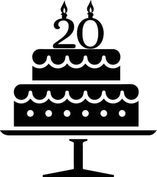 A black-and-white image of a cake with the number 20 on it. vector