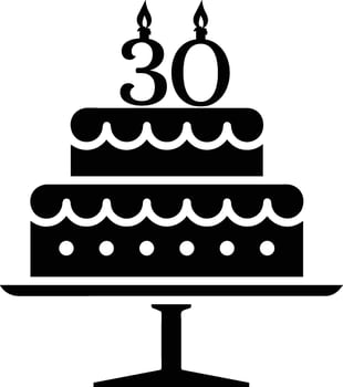 A black-and-white image of a cake with the number 30 on it. vector