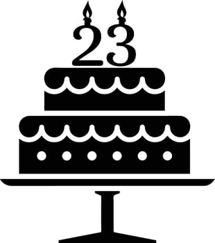 A black-and-white image of a cake with the number 23 on it. vector