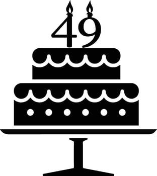 A black-and-white image of a cake with the number 49 on it. vector