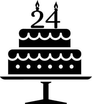 A black-and-white image of a cake with the number 24 on it. vector